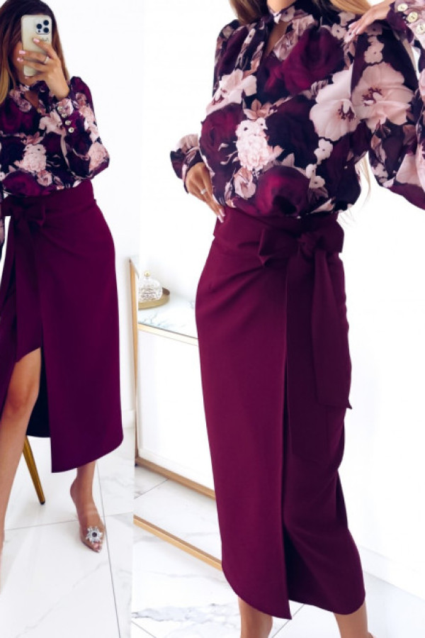 Spódnica daren z wiązaniem bordo