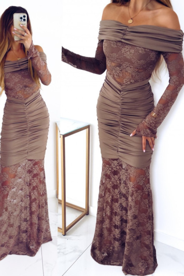 Sukienka sylvie z koronka beige