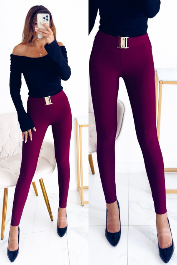 Legginsy marco prążek ze złota klamrą bordo