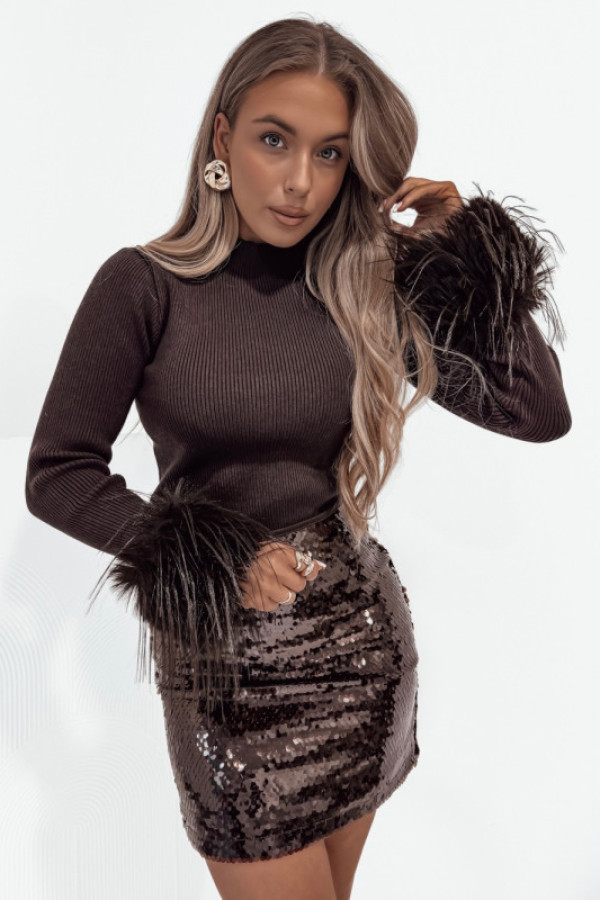 Sweter sevilla z futerkiem brown