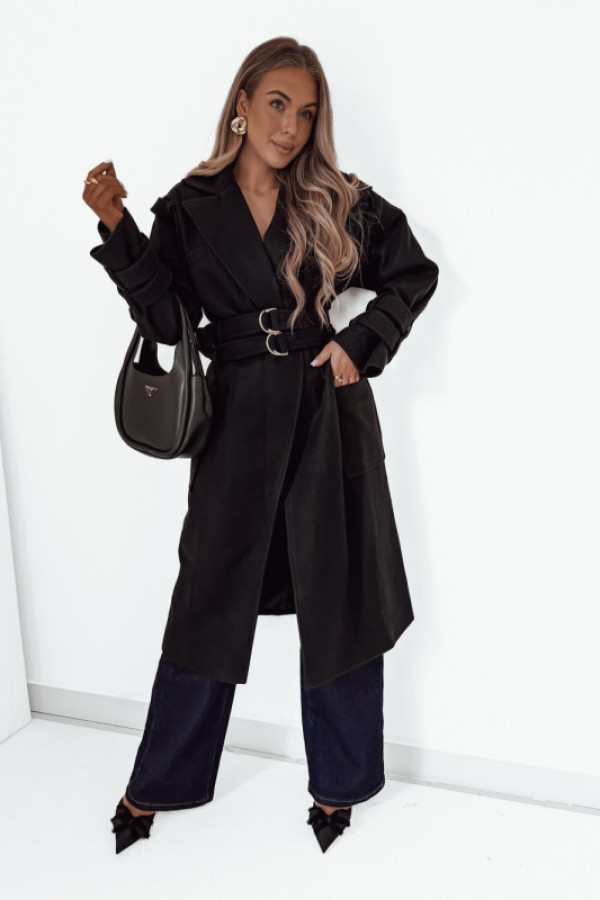 Płaszcz lucas z paskami i złotymi detalami black