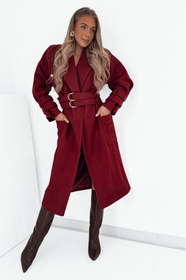 Płaszcz lucas z paskami i złotymi detalami red