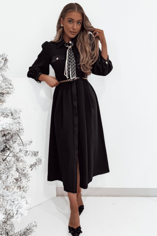 Sukienka claudin z apaszka i paskiem black