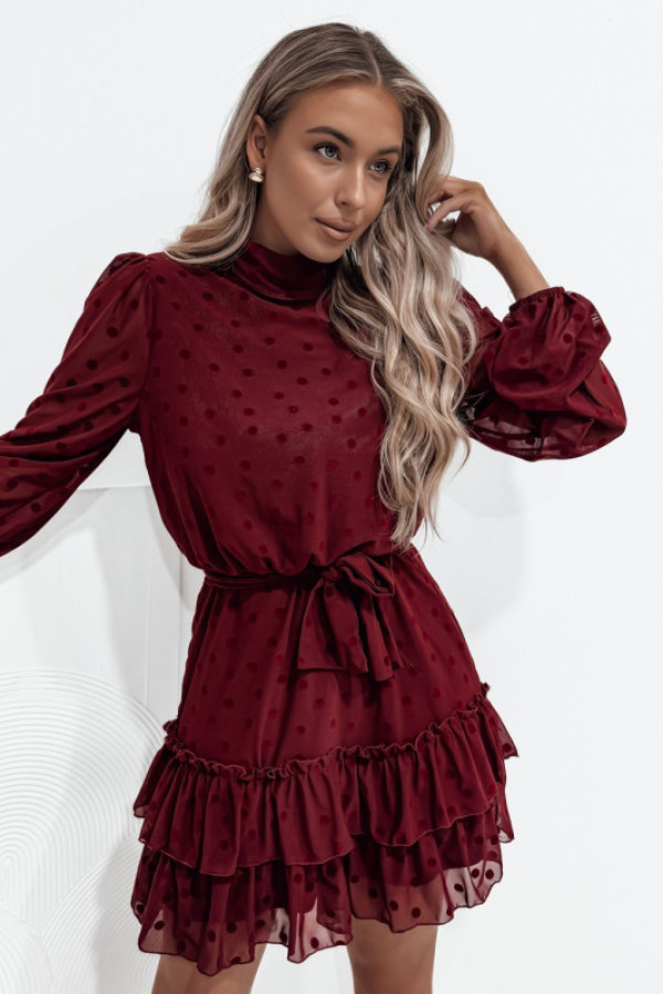 Sukienka clara w groszki z wiązaniem bordo