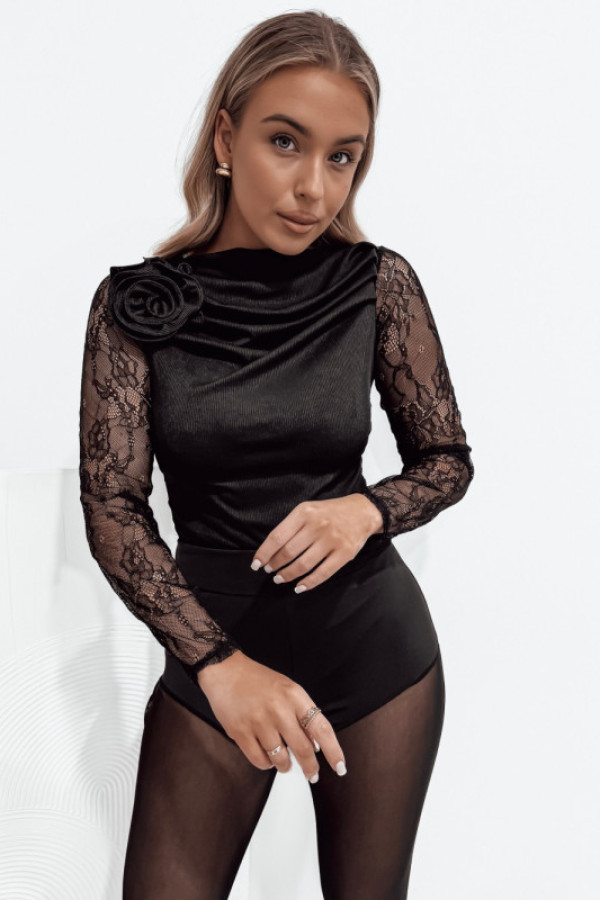 Bluzka gloria z różą i koronka black
