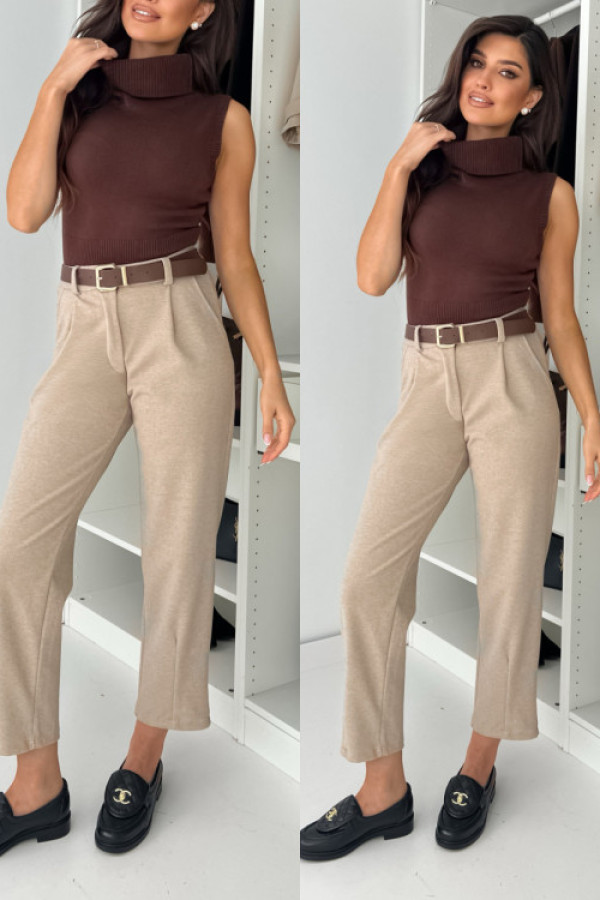 Spodnie gabben z paskiem - beige