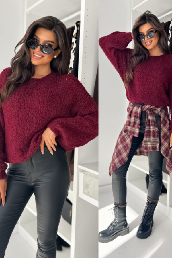 Sweterek leshk z lamą - bordo