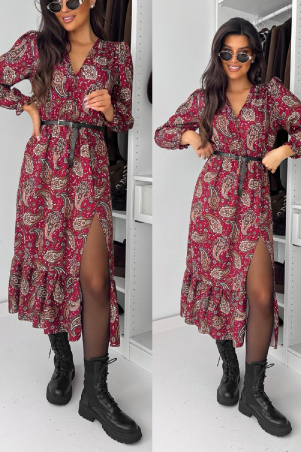 Sukienka stokrotka - vintage bordo