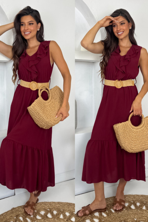 Sukienka rossalie z paskiem - bordo
