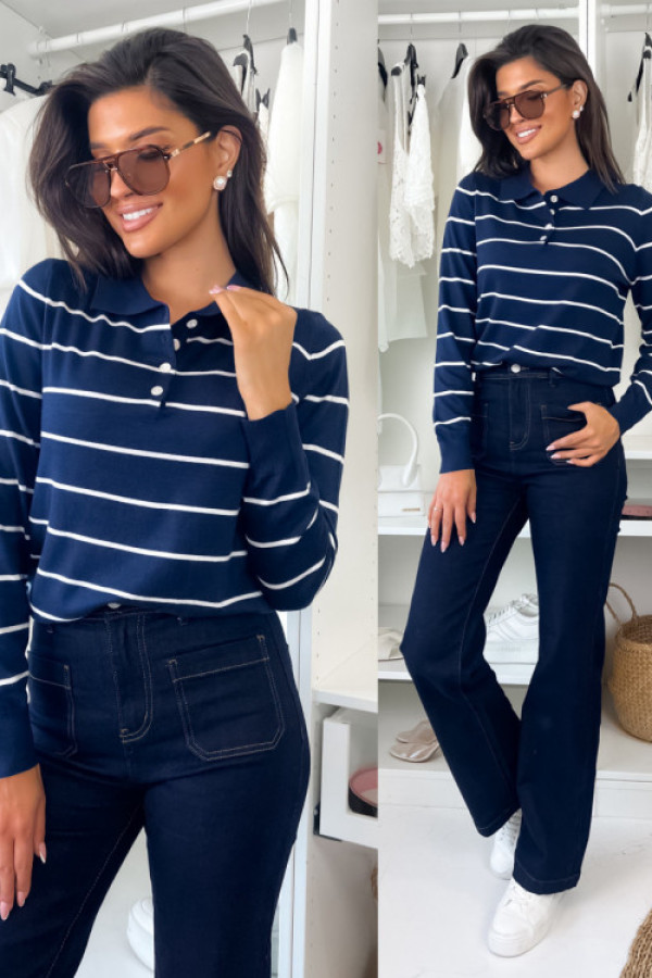 Sweterek dzianinowy nikka - navy white