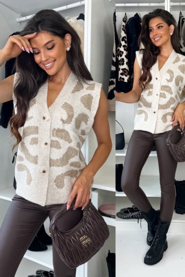 Sweterek charlott leopard light beige