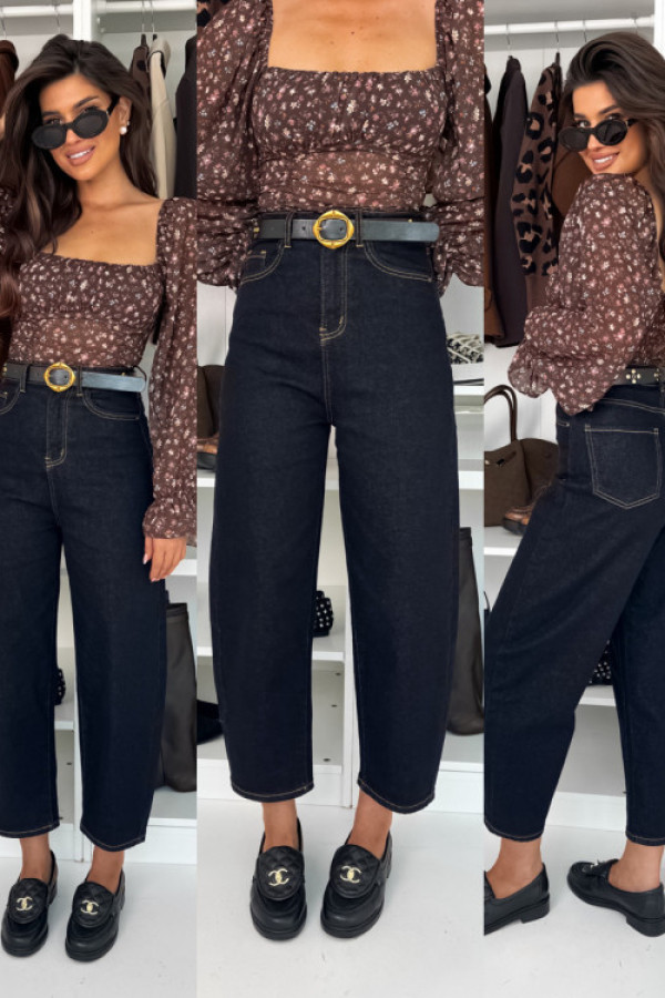 Jeansy ballon benny dark denim - z paskiem