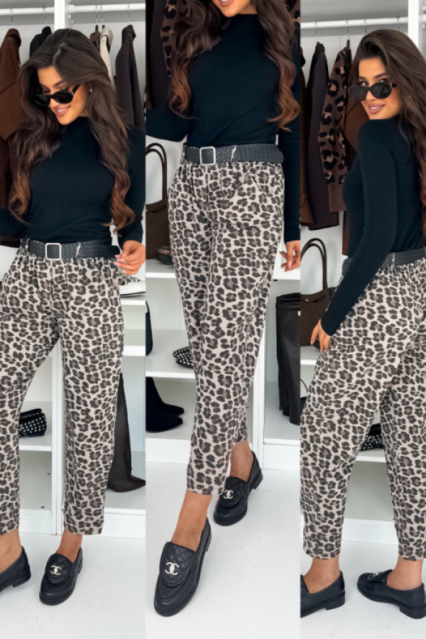 Spodnie momfit lares leopard z paskiem