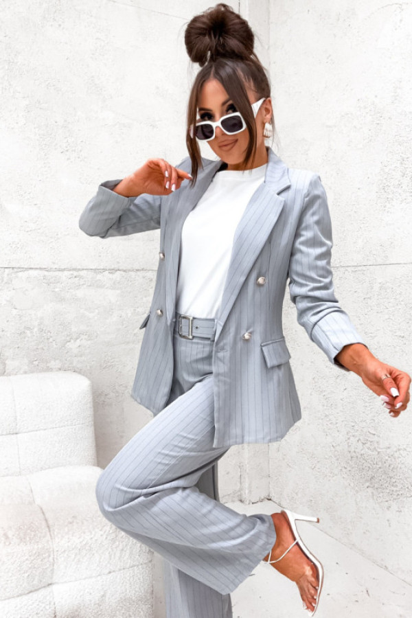 Garnitur bella basic w paski szeroka nogawka gray