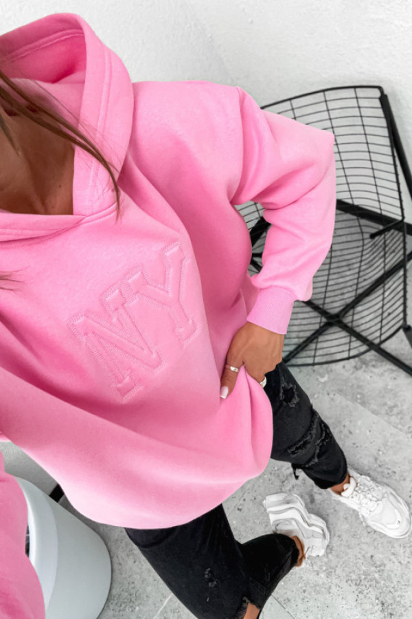 Bluza bawełniana z kapturem basic new york ny cukierkowy róż