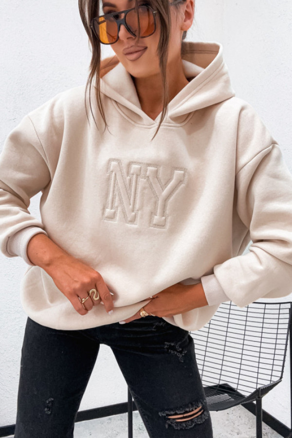 Bluza bawełniana z kapturem basic new york ny nude beige