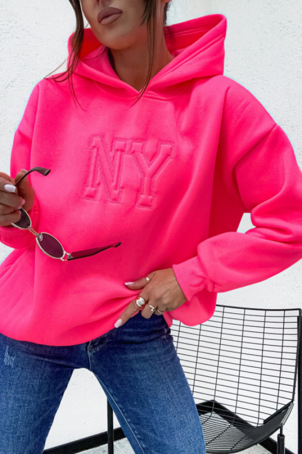 Bluza bawełniana z kapturem basic new york ny fluo