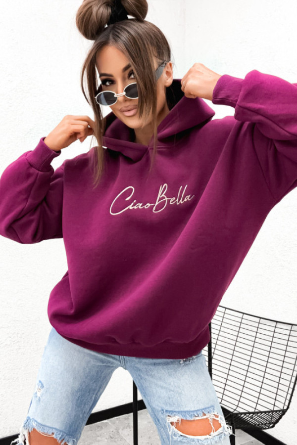 Bluza bawełniana z kapturem ciao bella magenta