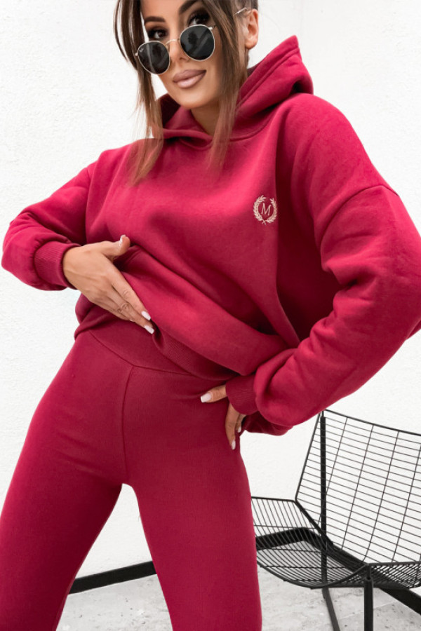 Bawełniany komplet basic minimal z leginsami bordo