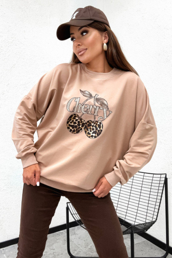 Bluza bawełniana cherry streetwear nude beige
