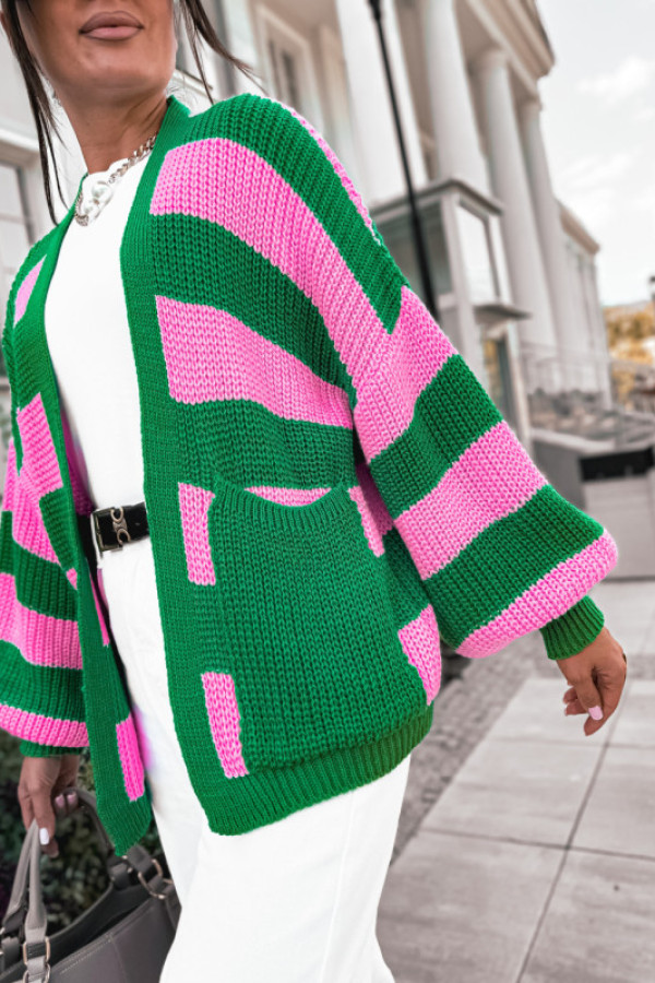Sweter narzutka poccelio green and pink