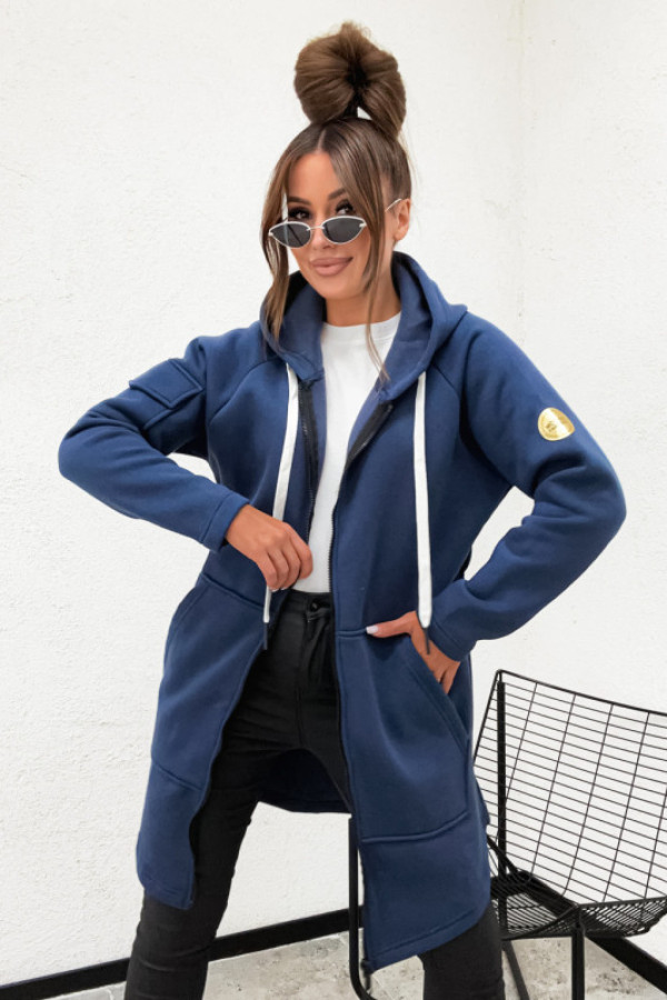 Bluza bawełniana dłuższa parka z kapturem navy