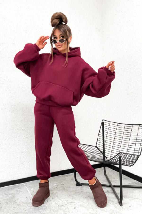 Dres bawełniany basic loose streetwear bordo