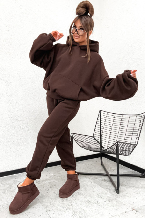 Dres bawełniany basic loose streetwear brąz