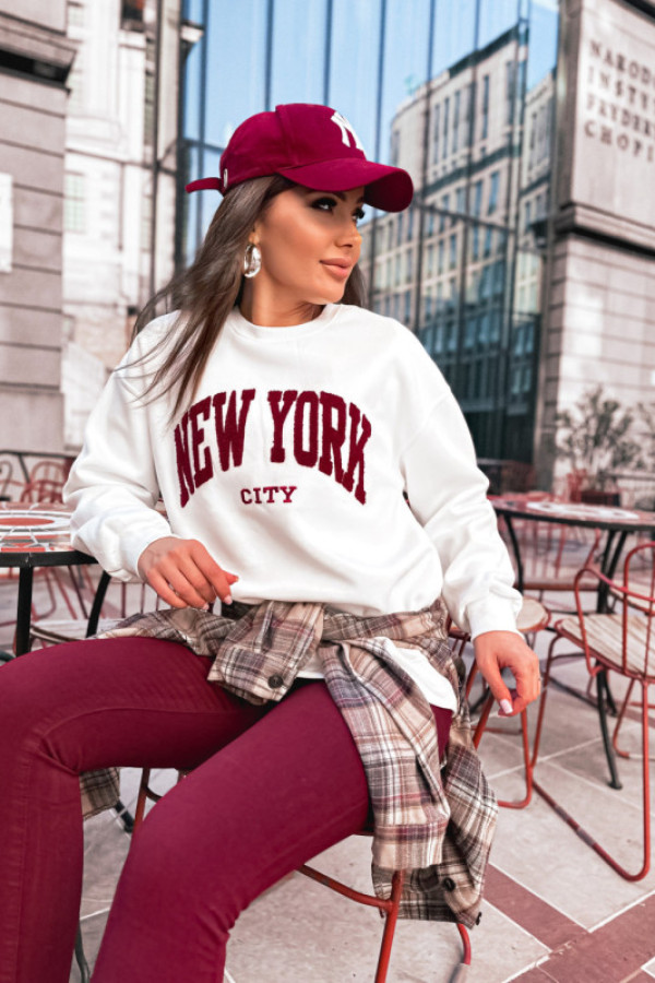 Bluza bawełniana new york basic streetwear white