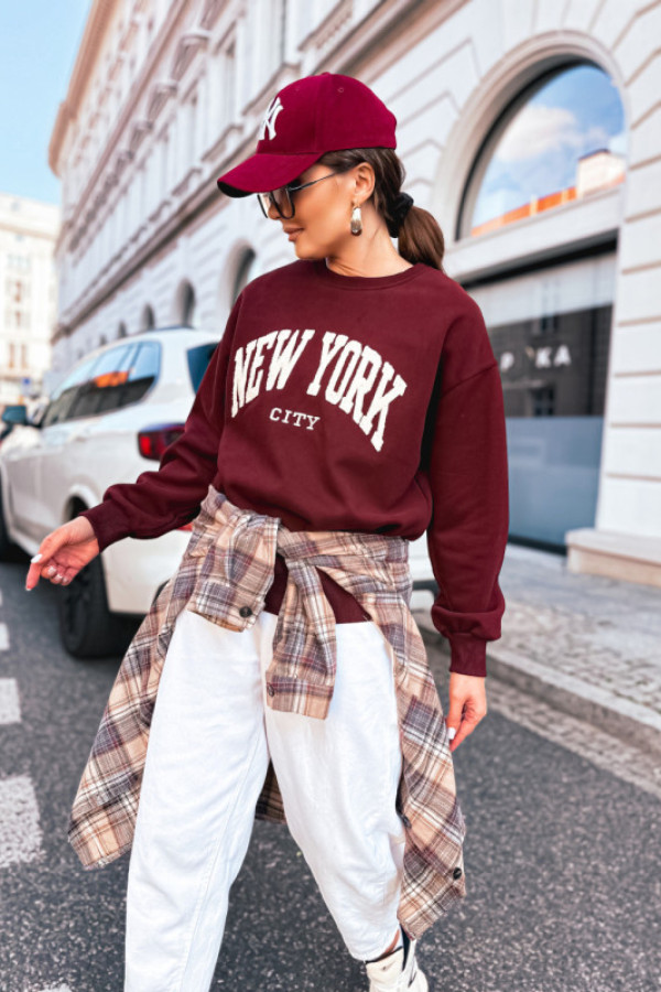 Bluza bawełniana new york basic streetwear bordo