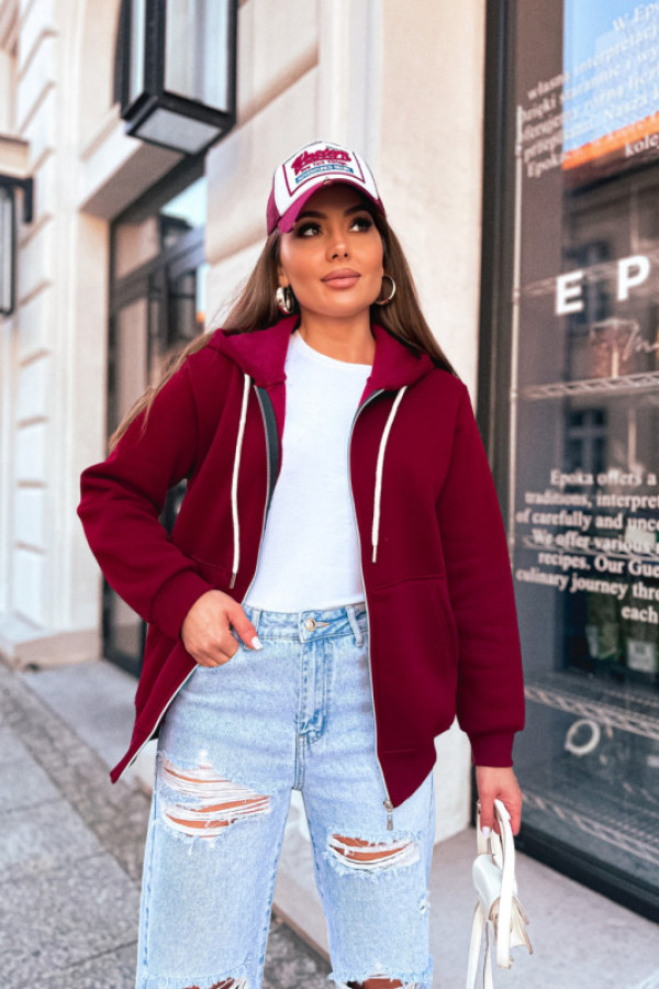 Bluza bawełniana na suwak classical basic bordo