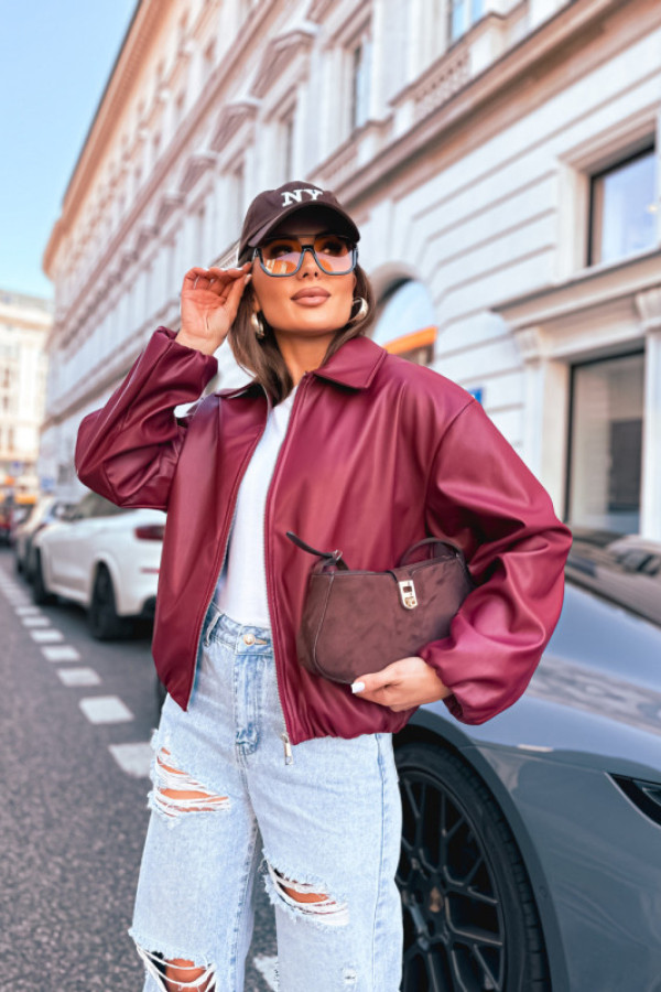 Kurtka skorzana vintage retro look bordo