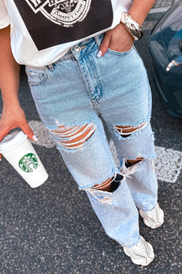 Spodnie jeansowe z przetarciami crash denim light blue