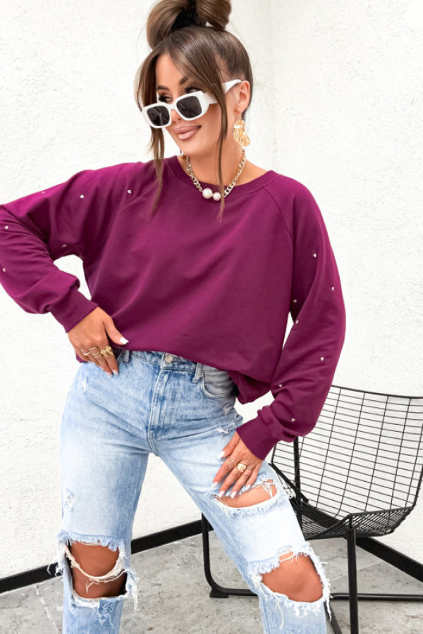 Bluza bawełniana serduszka hearts basic plum magenta