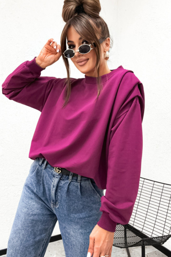 Bluza pudełkowa basic puffs bufki marszczone rękawy plum