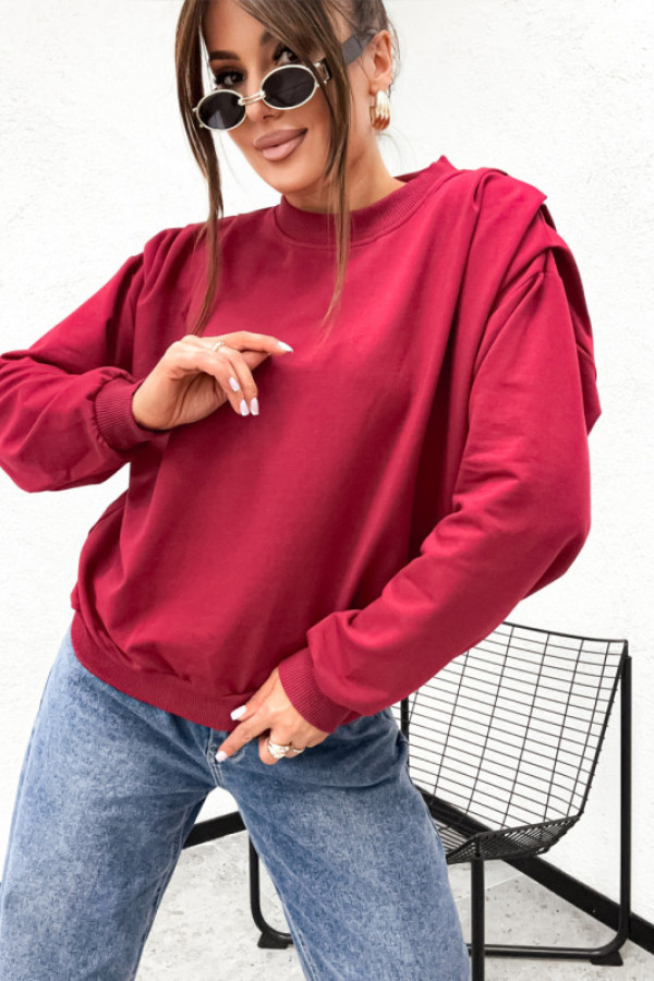 Bluza pudełkowa basic puffs bufki marszczone rękawy bordo
