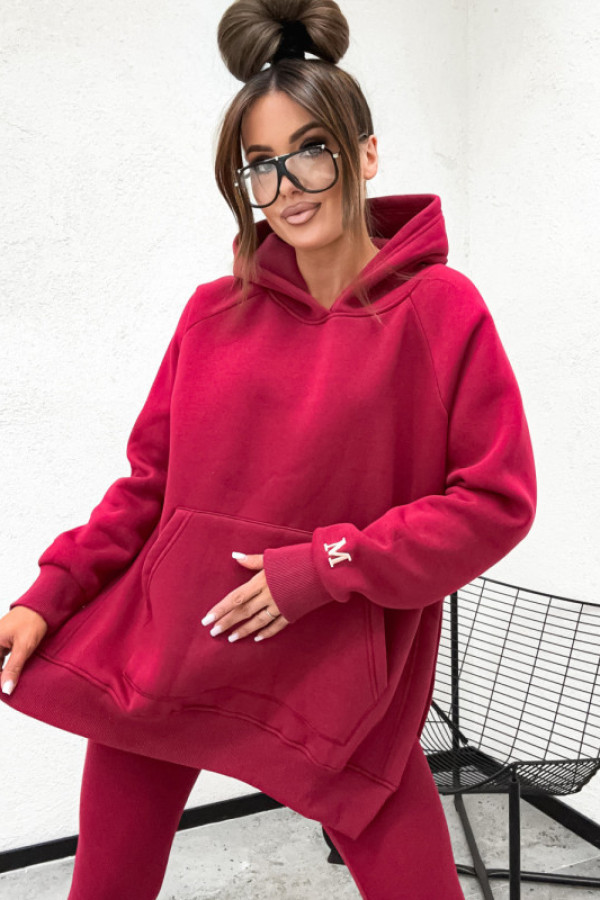 Komplet z legginsami monna basic z rozcięciem bordo