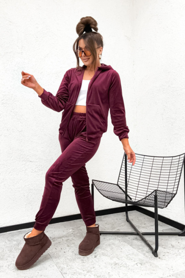 Dres welurowy klasyczny na suwak famous basic bordo