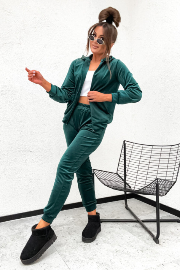 Dres welurowy klasyczny na suwak famous basic green