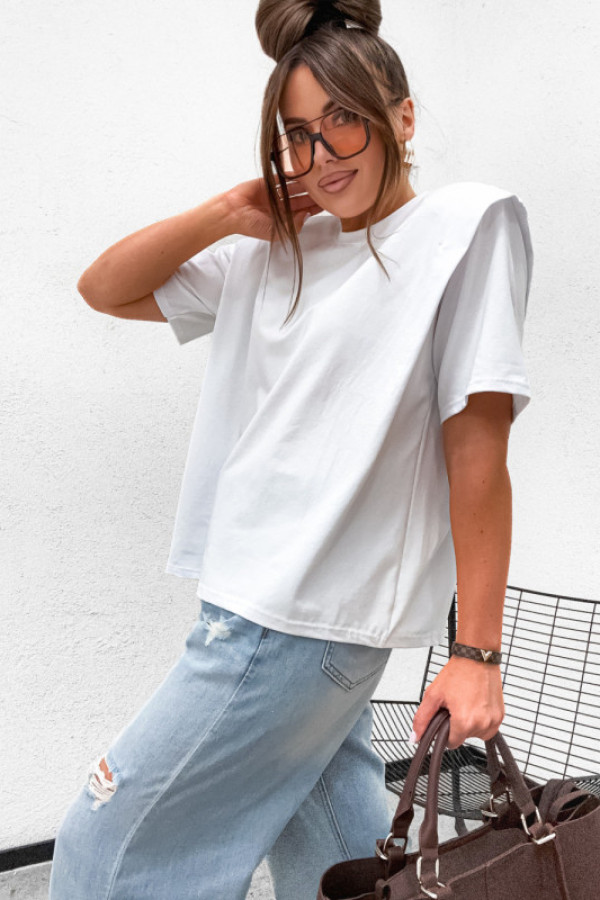 Tshirt pudełkowy basic puffs bufki poduszki white