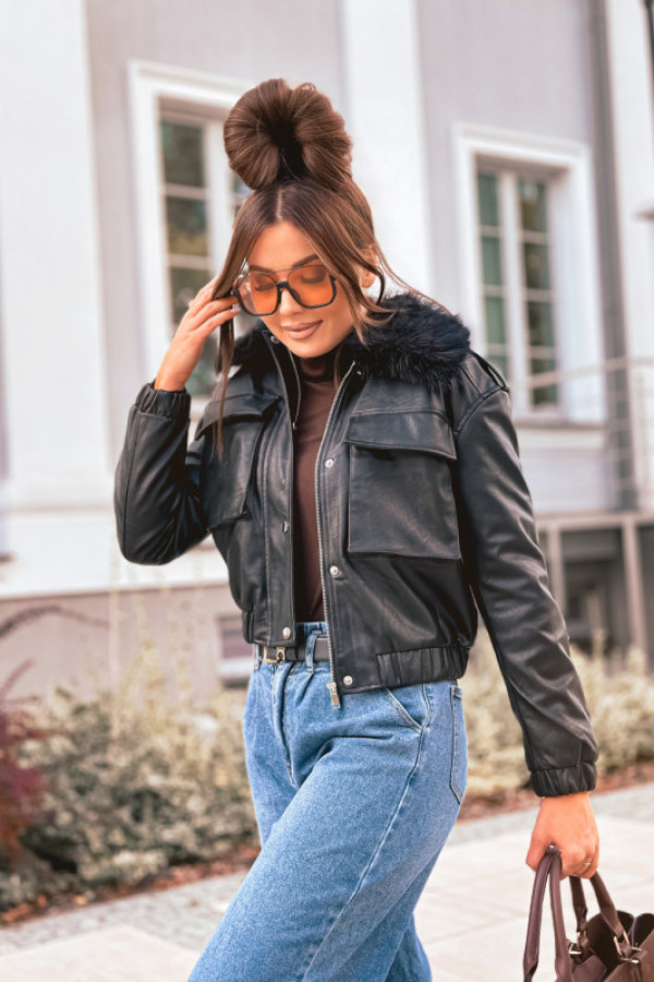Kurtka bella bomberka futerko black