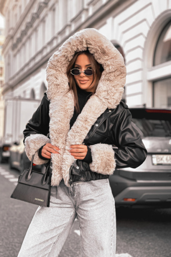 Kurtka bomberka skórzana na misiu clarra mega futerko black