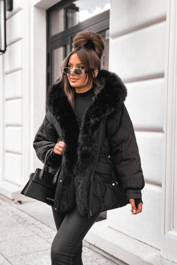 Kurtka parka z pięknym mega futerkiem all black