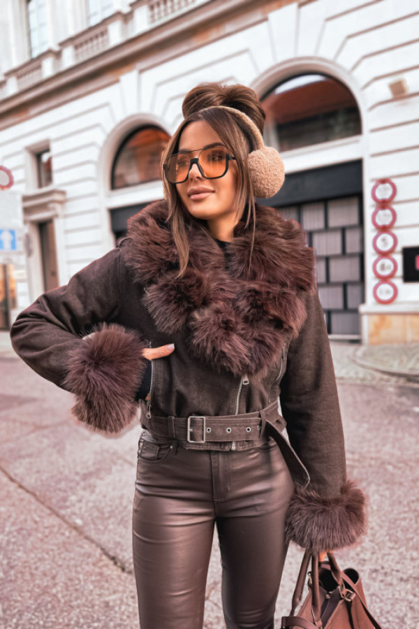 Kurtka ramoneska jeans kożuszek limited chocco futerko