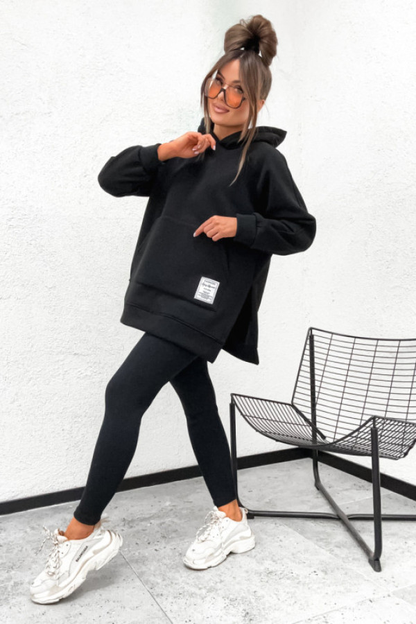 Bawełniany komplet botta z legginsami bluza grubsza z rozcięciem black