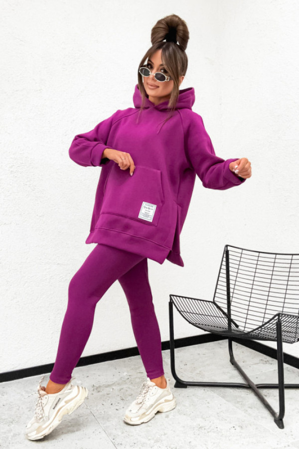 Bawełniany komplet botta z legginsami bluza grubsza z rozcięciem lilac