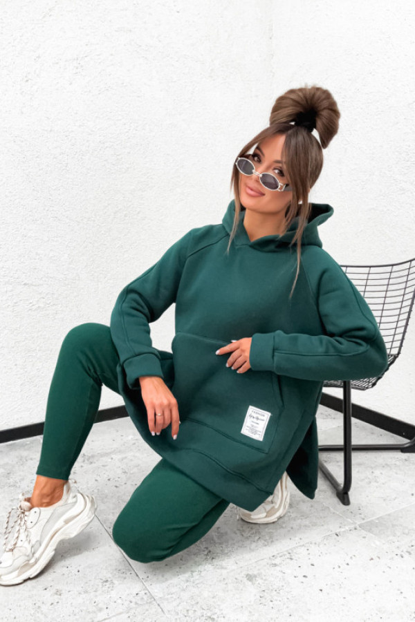 Bawełniany komplet botta z legginsami bluza grubsza z rozcięciem green