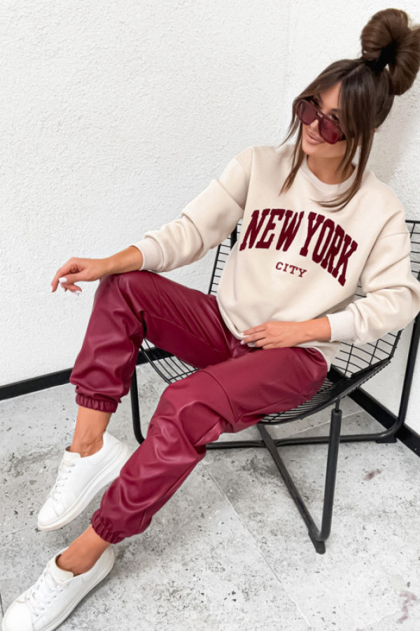 Bluza bawełniana new york basic streetwear nude beige