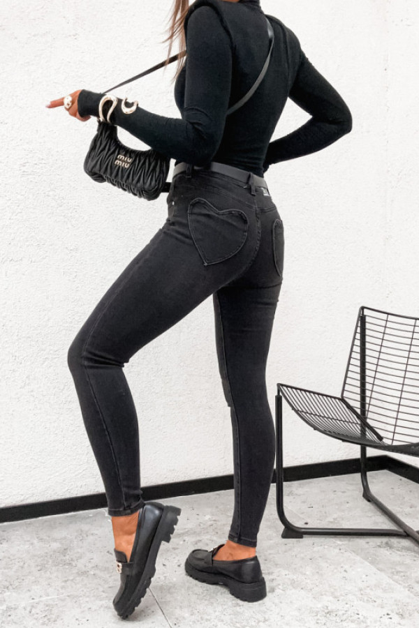 Spodnie jeansowe hit serduszka push up slim black denim