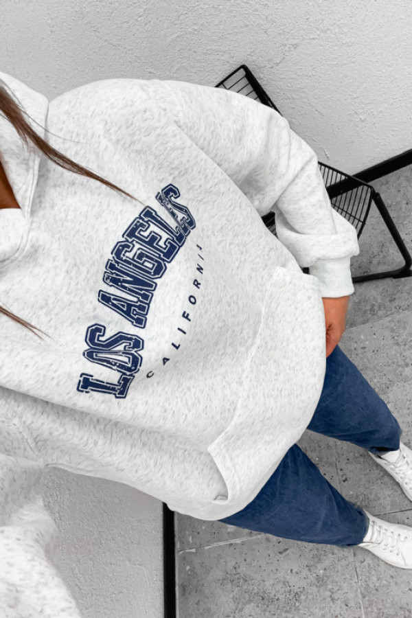 Bluza bawełniana los angeles hoodie melanż gray